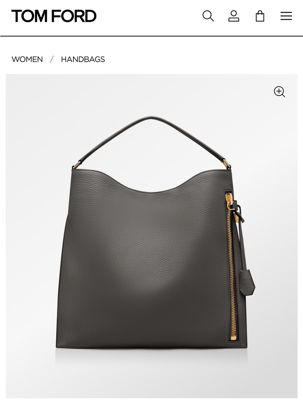 Tom Ford Gray Pebbled Leather Tote with Gold-Tone Zipper Accent